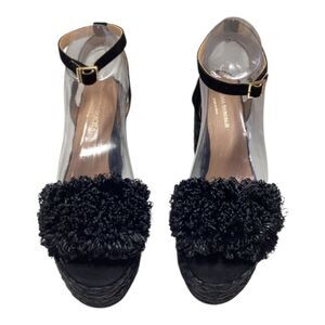 Paloma Barcelo Armele Espadrille Black Suede Wedge Sandals with Ruffle Detail
